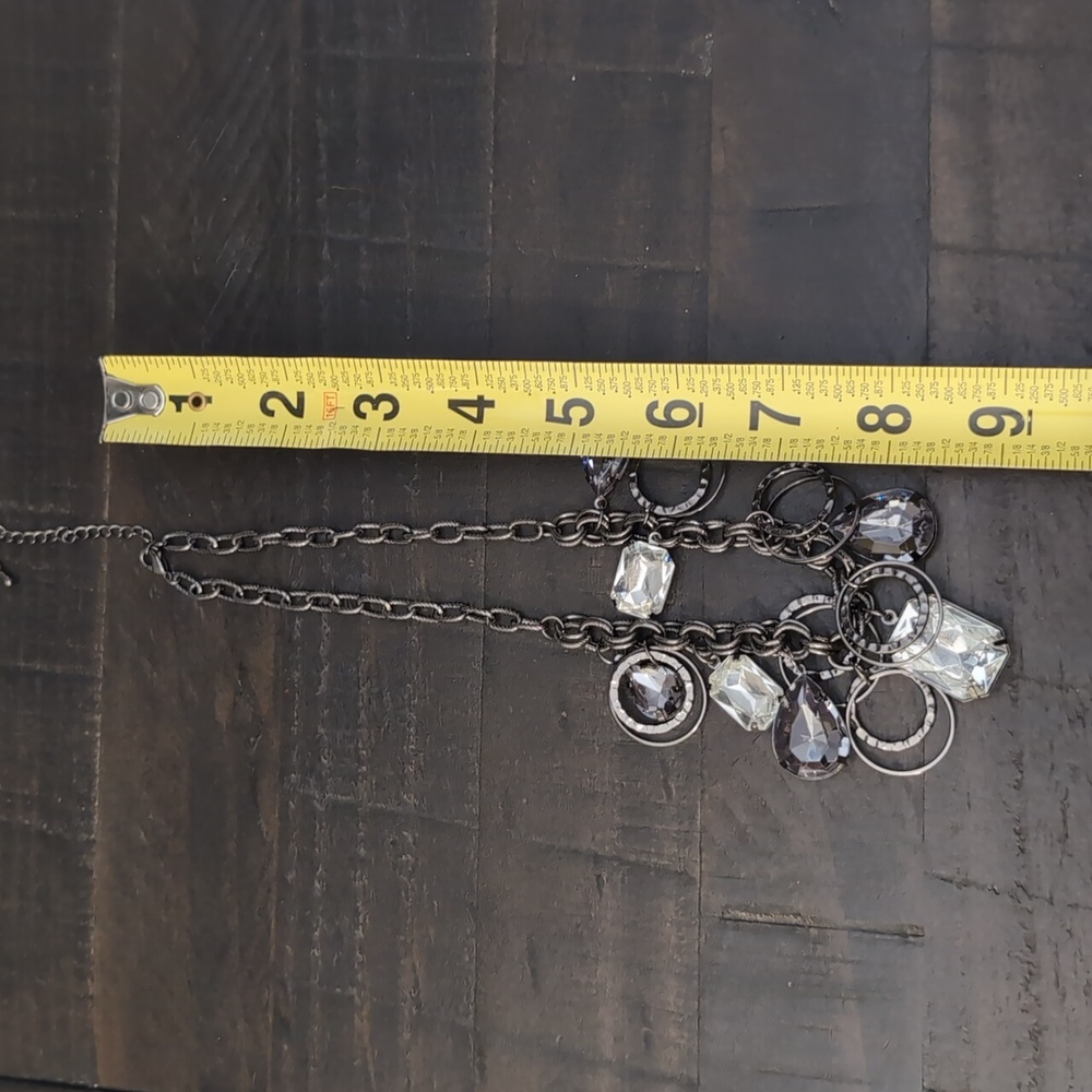 Hammered Gunmetal Statement Fashion Necklace Crystal Charms Chunky Chain Jewelry - Picture 9 of 11